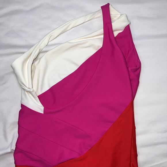 Summersalt Swimsuit Size 2LT Tall Pink Red White Sidestroke One Shoulder Piece - Picture 11 of 15